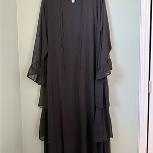 Boohoo Black Tiered Ruffled Long Sleeve Gown